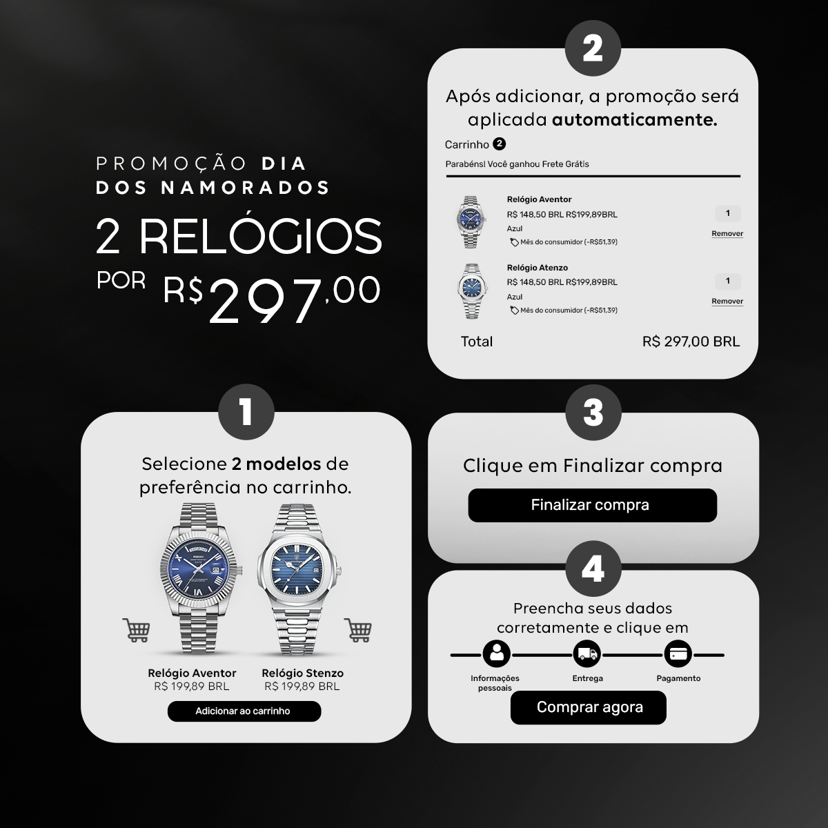 2 Relógios por R$297,00